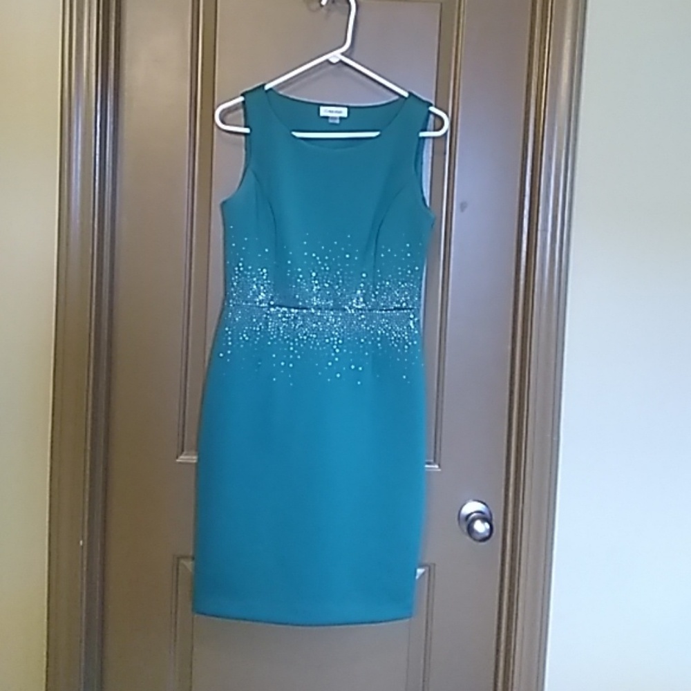 Calvin Klein Green Rhinestone Fitted Dress